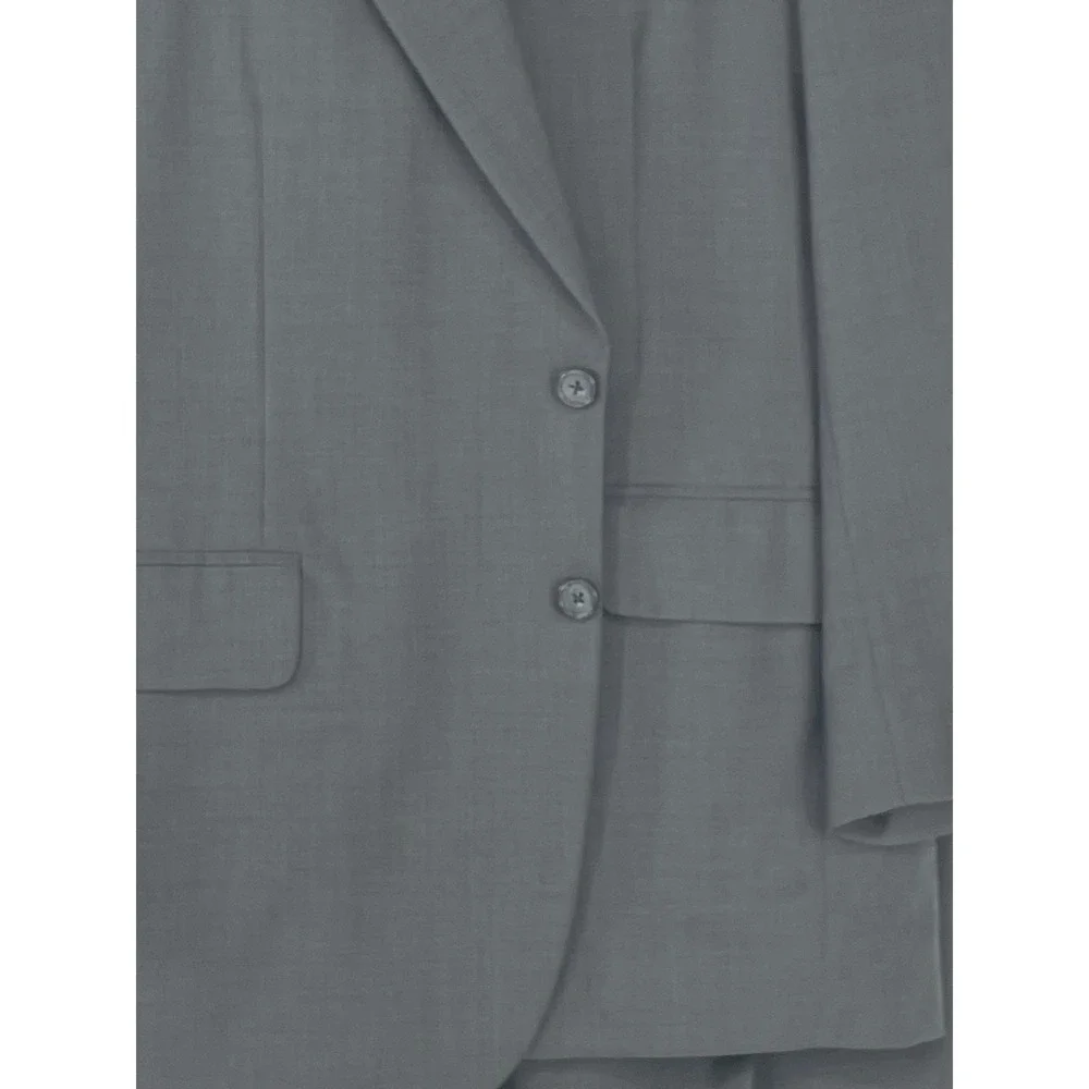 Tom James Men 44R Suit 2-Piece Charcoal Grey Pleated Cuffed See Measurment